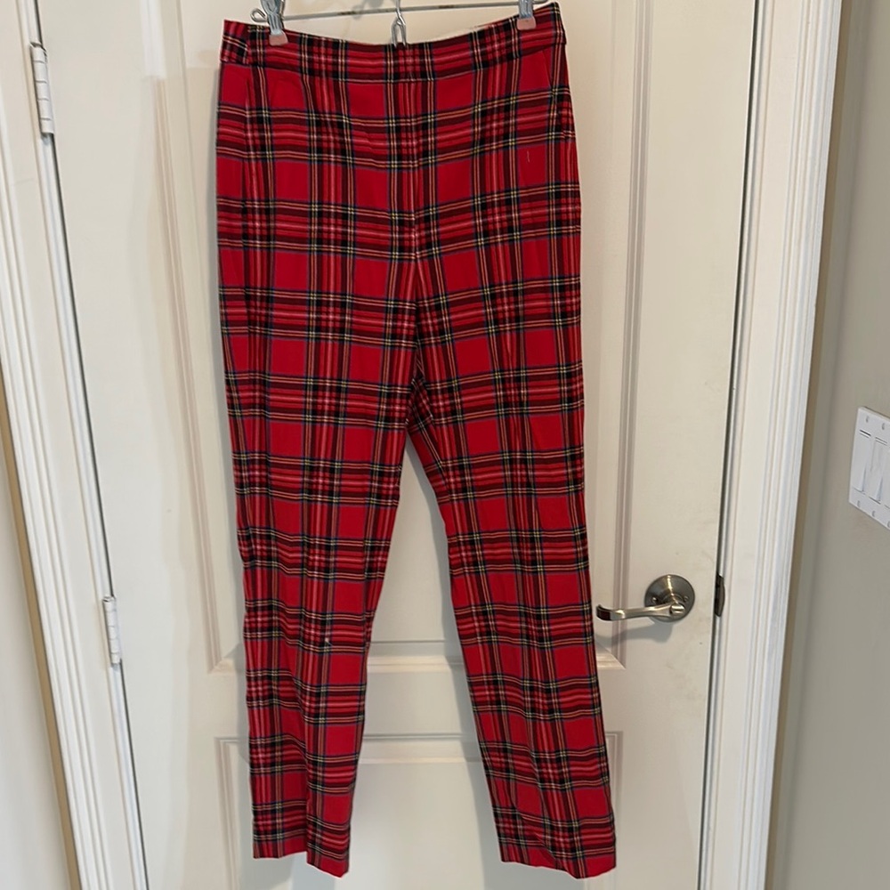 J. Crew Vibrant Red Plaid Trousers